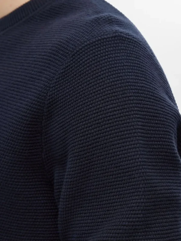 Strik>SELECTED 100% BOMULD SWEATER MED RUND HALS Blue