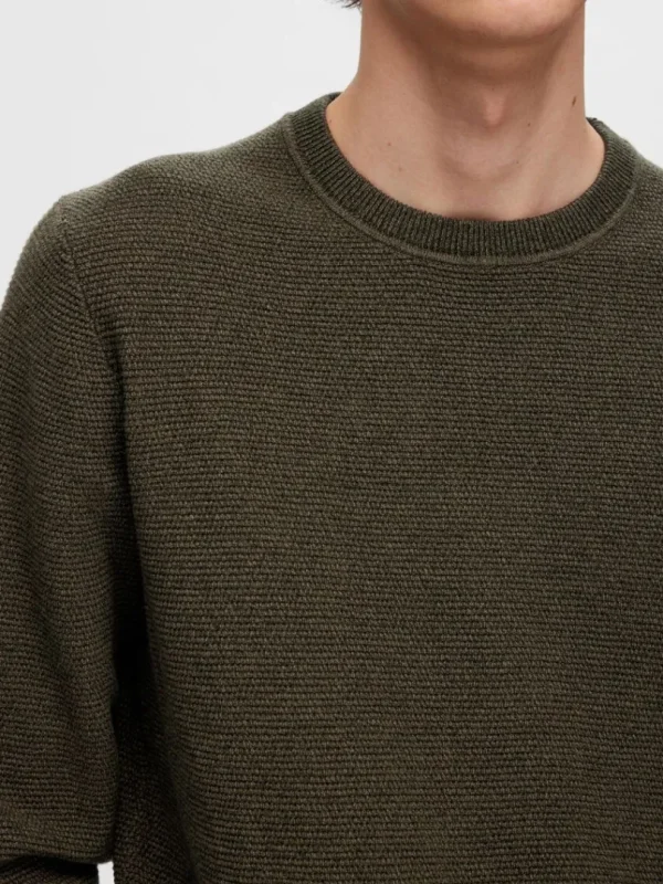 Strik>SELECTED 100% BOMULD SWEATER MED RUND HALS Green