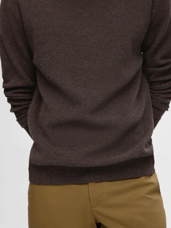 Strik>SELECTED 100% BOMULD SWEATER MED RUND HALS Brown