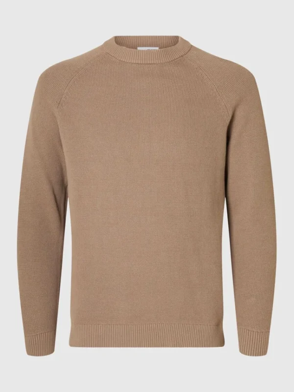 Strik>SELECTED 100% BOMULD SWEATER MED RUND HALS Beige
