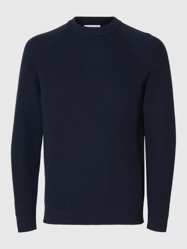 Strik>SELECTED 100% BOMULD SWEATER MED RUND HALS Blue