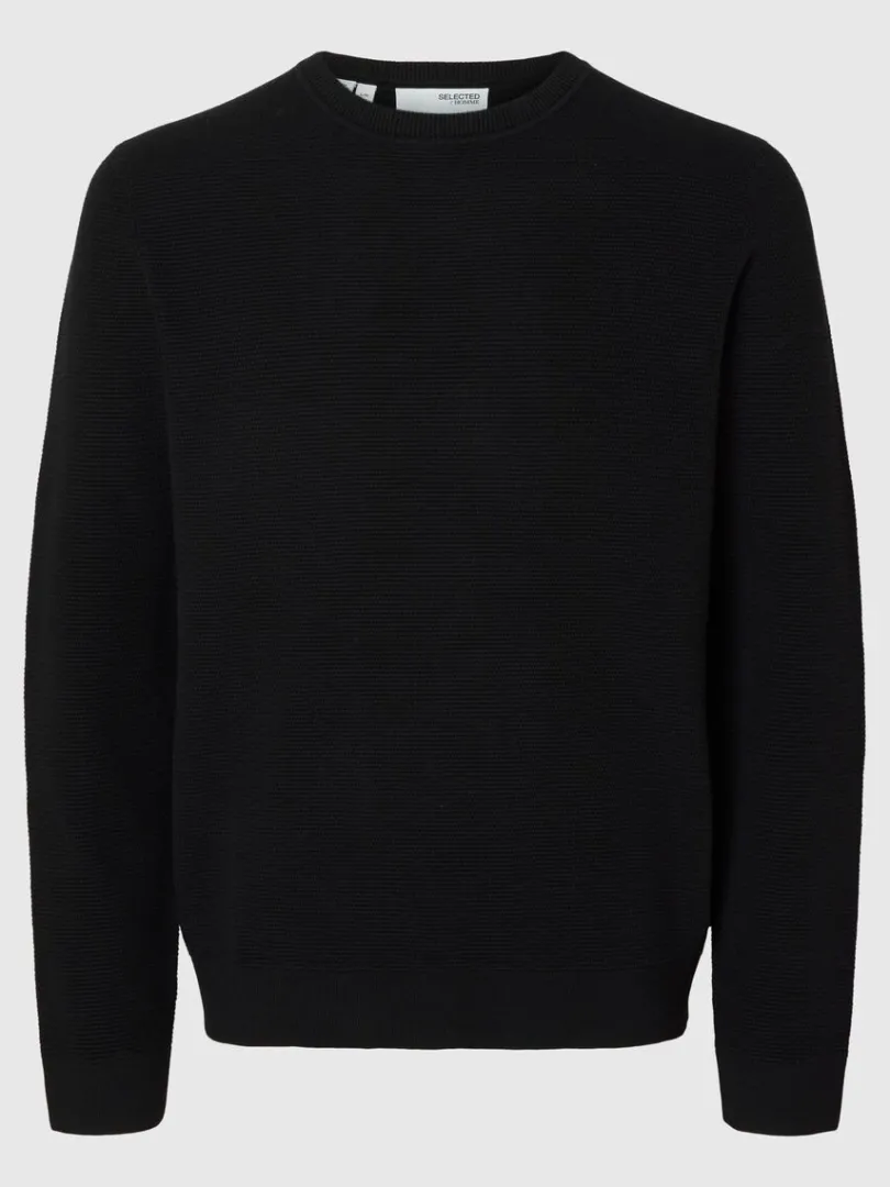 bomuld_sweater_med_rund__4-4.webp Strik>SELECTED 100% BOMULD SWEATER MED RUND HALS Black