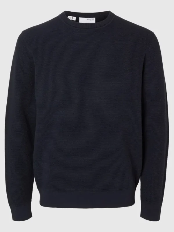 Strik>SELECTED 100% BOMULD SWEATER MED RUND HALS Blue