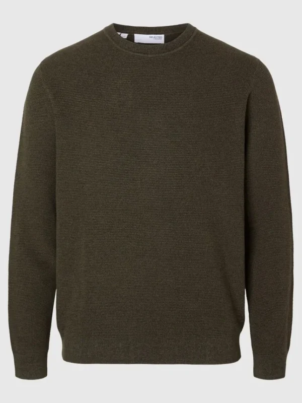 Strik>SELECTED 100% BOMULD SWEATER MED RUND HALS Green