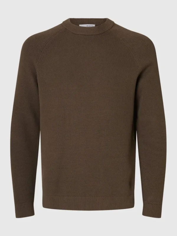 Strik>SELECTED 100% BOMULD SWEATER MED RUND HALS Brown