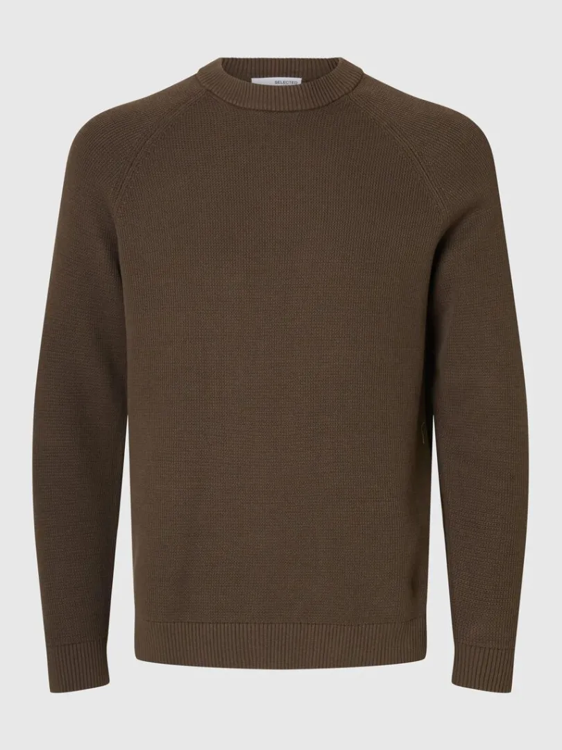 bomuld_sweater_med_rund__4.webp Strik>SELECTED 100% BOMULD SWEATER MED RUND HALS Brown