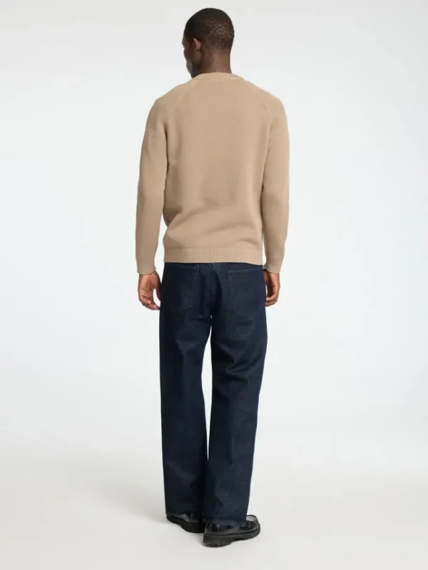 Strik>SELECTED 100% BOMULD SWEATER MED RUND HALS Beige