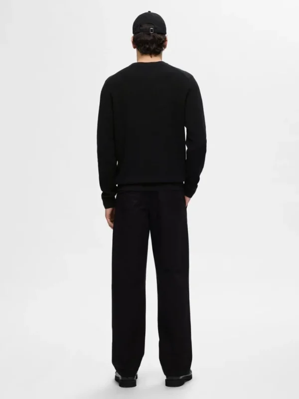 Strik>SELECTED 100% BOMULD SWEATER MED RUND HALS Black
