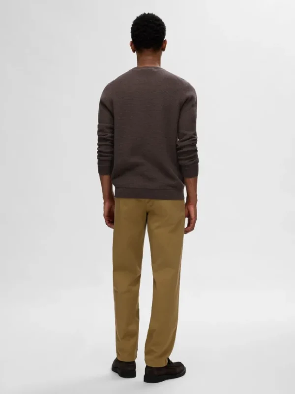 Strik>SELECTED 100% BOMULD SWEATER MED RUND HALS Brown
