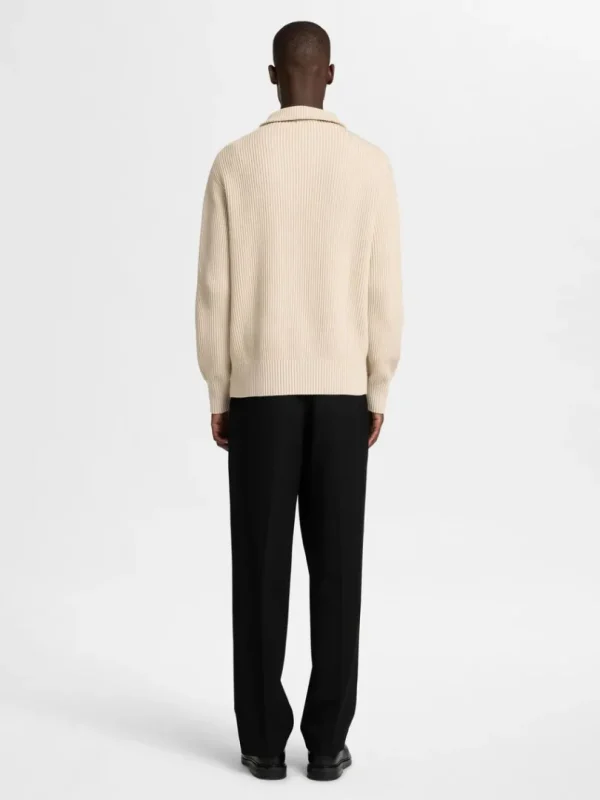 Strik>SELECTED 100% BOMULD TRØJE MED HALV LYNLÅS Beige