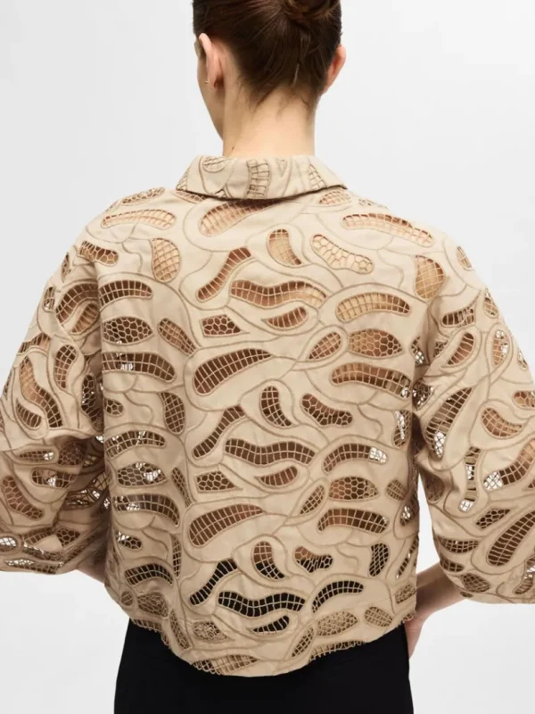 Skjorter>SELECTED BRODERIE ANGLAISE CROPPED SKJORTE Beige