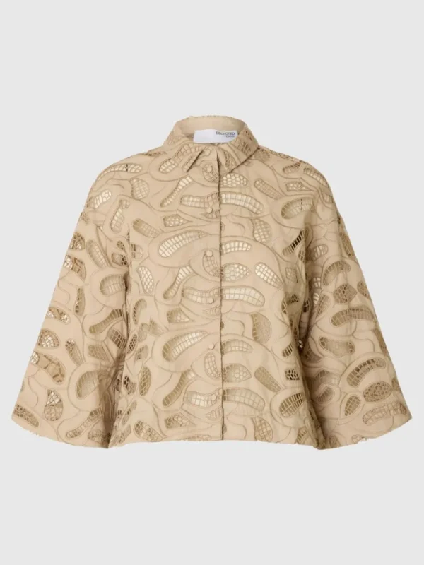 Skjorter>SELECTED BRODERIE ANGLAISE CROPPED SKJORTE Beige