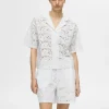 Skjorter>SELECTED BRODERIE ANGLAISE KORTÆRMET SKJORTE White
