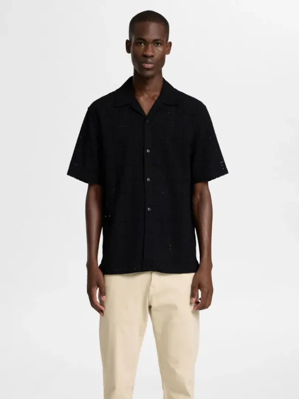 Skjorter>SELECTED BRODERIE ANGLAISE KORTÆRMET SKJORTE Black