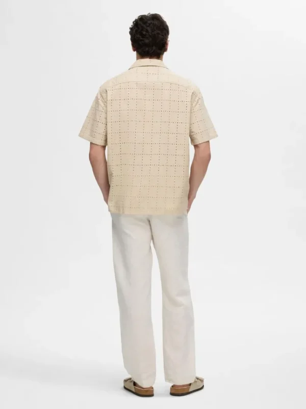 Skjorter>SELECTED BRODERIE ANGLAISE KORTÆRMET SKJORTE Beige