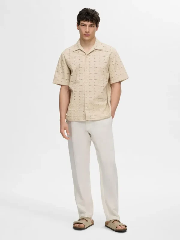 Skjorter>SELECTED BRODERIE ANGLAISE KORTÆRMET SKJORTE Beige