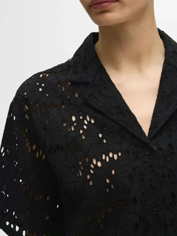 Skjorter>SELECTED BRODERIE ANGLAISE KORTÆRMET SKJORTE Black