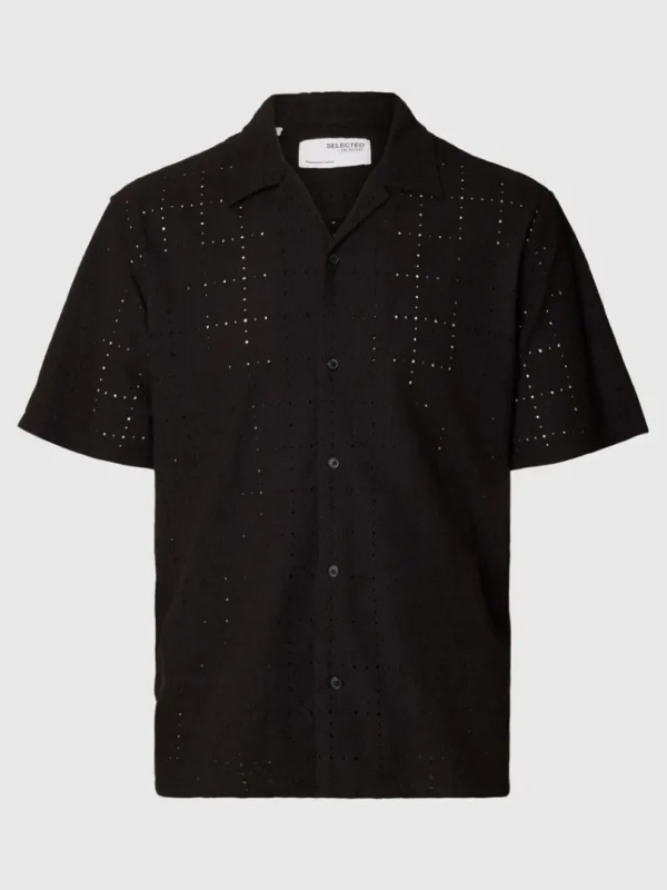 Skjorter>SELECTED BRODERIE ANGLAISE KORTÆRMET SKJORTE Black