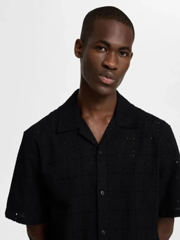 Skjorter>SELECTED BRODERIE ANGLAISE KORTÆRMET SKJORTE Black