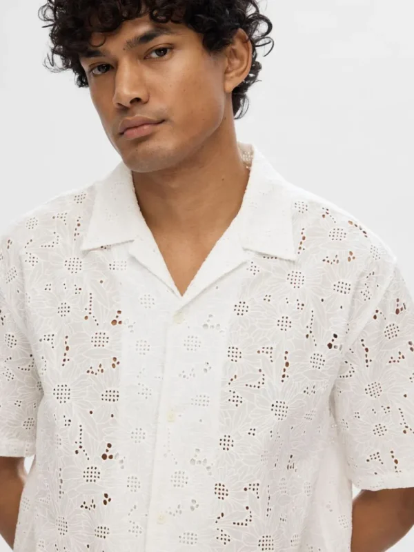 Skjorter>SELECTED BRODERIE ANGLAISE KORTÆRMET SKJORTE White