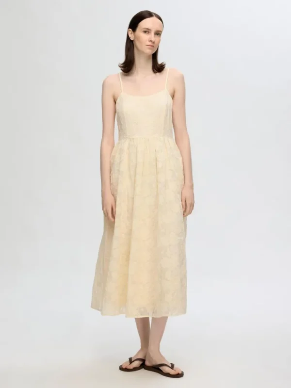 Kjoler>SELECTED BRODERIE ANGLAISE MIDIKJOLE Beige