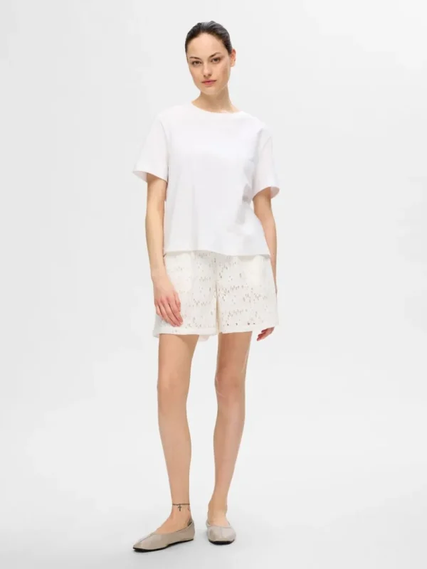 Shorts>SELECTED BRODERIE ANGLAISE SHORTS White
