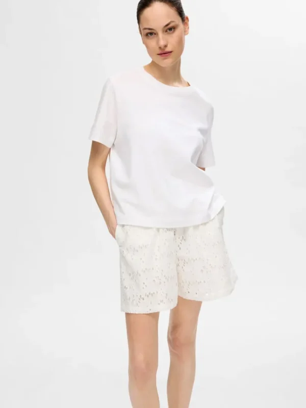Shorts>SELECTED BRODERIE ANGLAISE SHORTS White