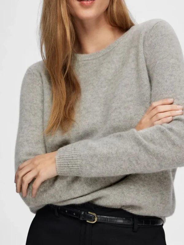 Strik>SELECTED 100% CASHMERE STRIKTRØJE Grey