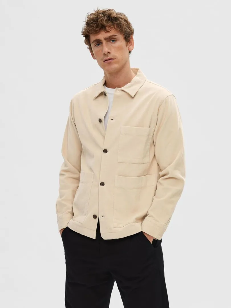 corduroy_overshirt_0-4.webp Overtøj | Skjorter>SELECTED CORDUROY OVERSHIRT Beige