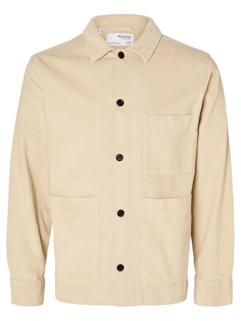 corduroy_overshirt_3-4.webp Overtøj | Skjorter>SELECTED CORDUROY OVERSHIRT Beige