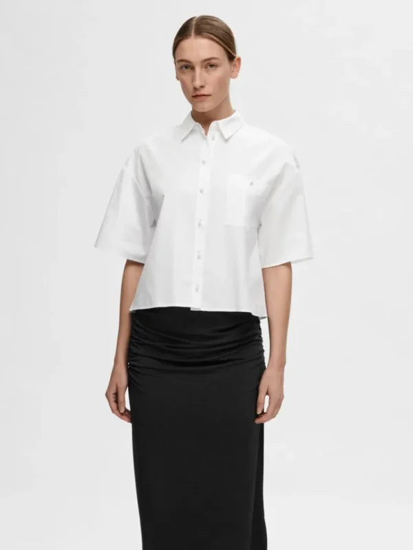 Skjorter>SELECTED CROPPED KORTÆRMET SKJORTE White