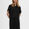 Skjorter>SELECTED CROPPED KORTÆRMET SKJORTE Black