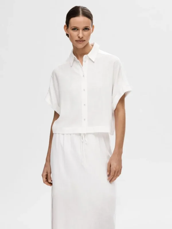 Skjorter>SELECTED CROPPED KORTÆRMET SKJORTE White
