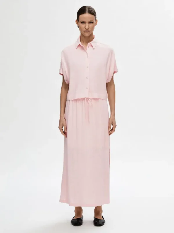 Skjorter>SELECTED CROPPED KORTÆRMET SKJORTE Pink