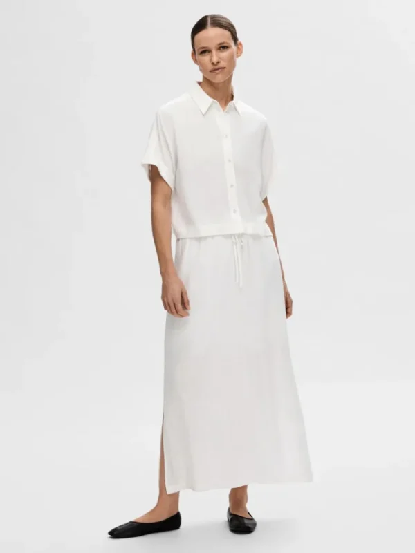 Skjorter>SELECTED CROPPED KORTÆRMET SKJORTE White