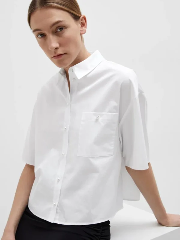 Skjorter>SELECTED CROPPED KORTÆRMET SKJORTE White