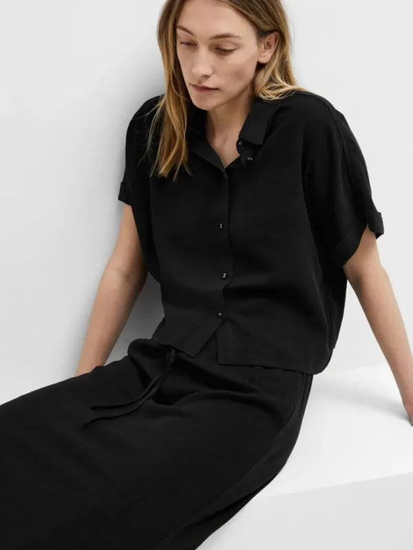 Skjorter>SELECTED CROPPED KORTÆRMET SKJORTE Black