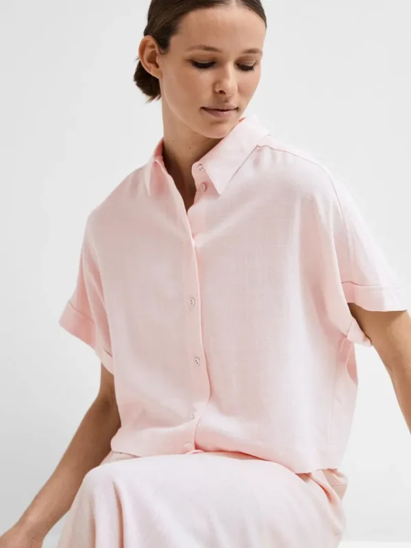 Skjorter>SELECTED CROPPED KORTÆRMET SKJORTE Pink