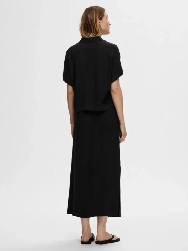 Skjorter>SELECTED CROPPED KORTÆRMET SKJORTE Black