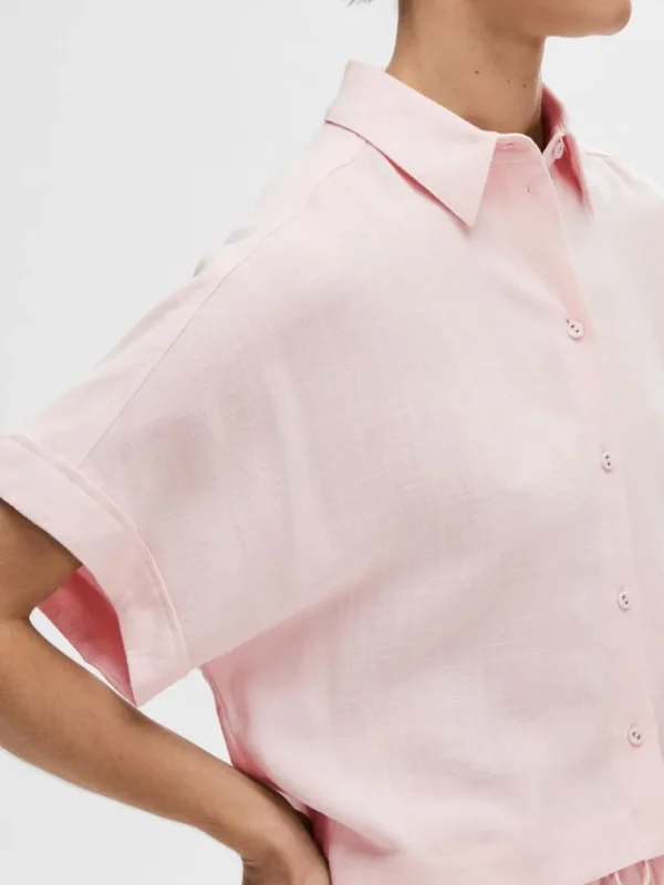 Skjorter>SELECTED CROPPED KORTÆRMET SKJORTE Pink