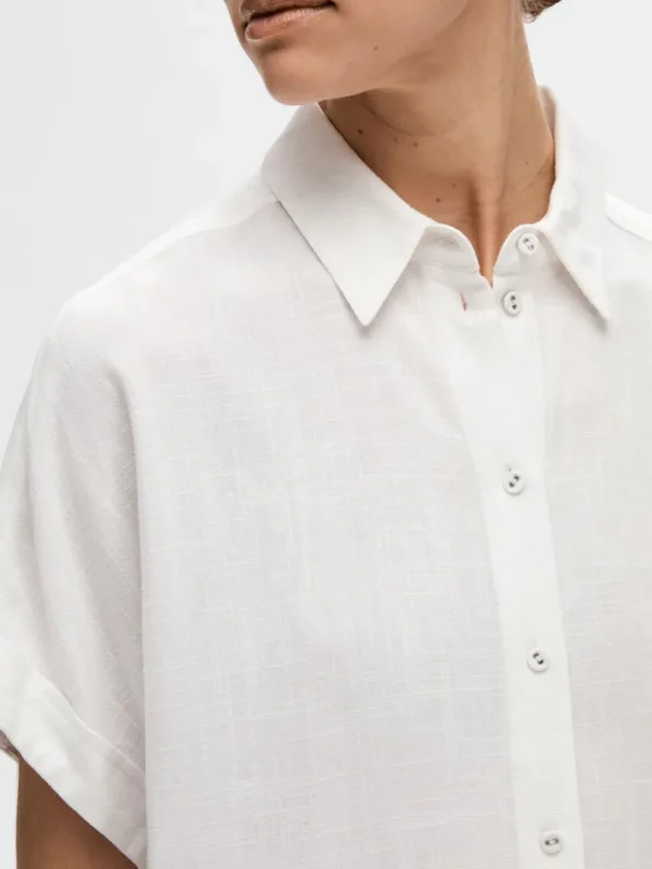 Skjorter>SELECTED CROPPED KORTÆRMET SKJORTE White