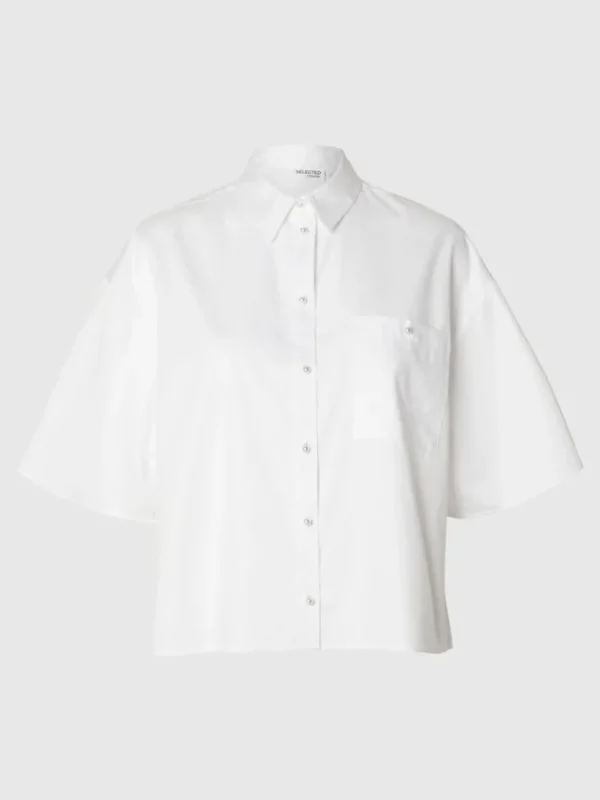 Skjorter>SELECTED CROPPED KORTÆRMET SKJORTE White