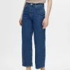 Jeans>SELECTED CROPPED STRAIGHT FIT JEANS Blue