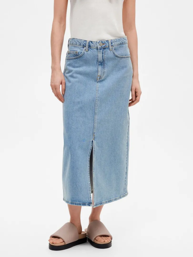 denim_midinederdel_1-4.webp Nederdele>SELECTED DENIM MIDINEDERDEL Blue