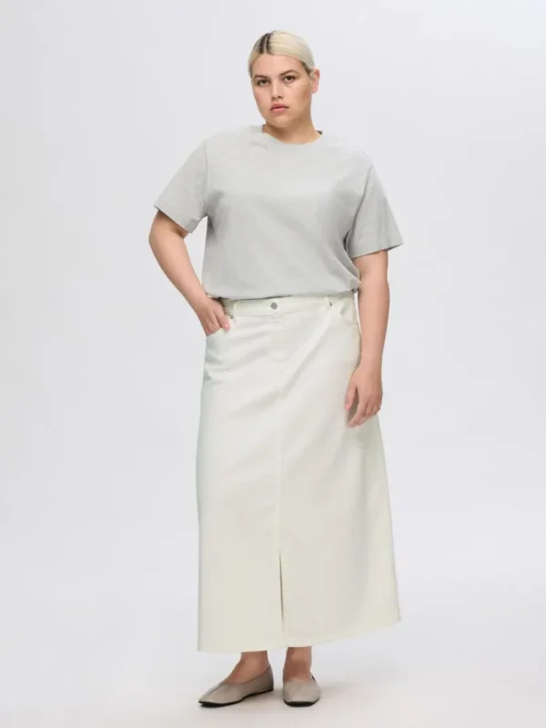 Nederdele>SELECTED DENIM MIDINEDERDEL White