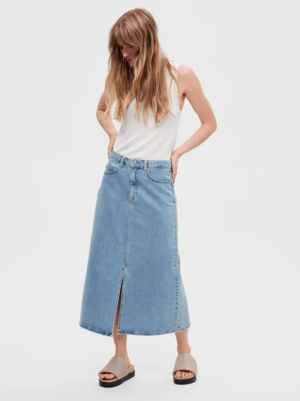Nederdele>SELECTED DENIM MIDINEDERDEL Blue