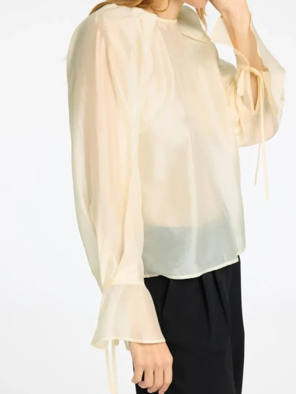 Toppe Og Bluser>SELECTED DETALJERET LANGÆRMET BLUSE Beige
