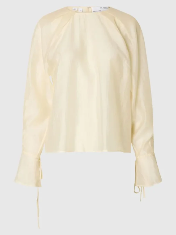 Toppe Og Bluser>SELECTED DETALJERET LANGÆRMET BLUSE Beige