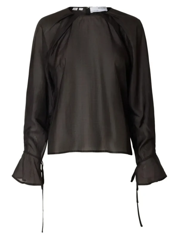 Toppe Og Bluser>SELECTED DETALJERET LANGÆRMET BLUSE Black