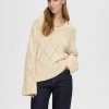 Strik>SELECTED DIAMANDPRINT STRIKTRØJE Beige